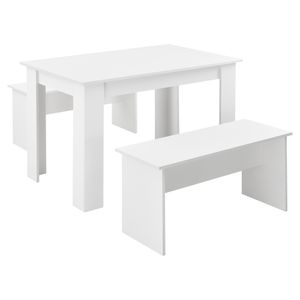 Tisch- und Bank Set 3 teilig Essgruppe für 4 Tisch 110 x 70 cm mit 2 Bänken Tischgruppe Sitzgruppe Weiß [en.casa]