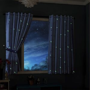 Vorhang Schal blickdicht Motiv Sterne Monde fluoreszierend leuchtend Kinder Kids Schlaufenband Universalband Blau 2 Stück 175x145 (Höhe x Breite cm), 20495