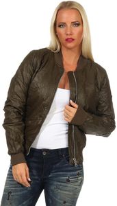 Damen Bomberjacke Flieger Pilotenjacke Biker; Kunstleder, Khaki/XS
