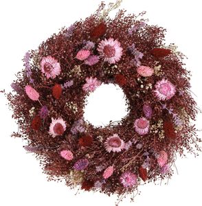 Blumenkranz Trockenblumen Deko Kranz Weinrot Rosa Ø25cm Türkranz Wandkranz Boho