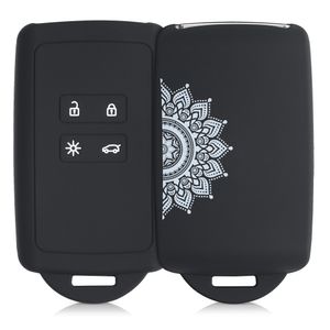 kwmobile Autoschlüssel Hülle kompatibel mit Renault 4-Tasten Smartkey Autoschlüssel (nur Keyless Go) - Silikon Schutzhülle Schlüsselhülle Cover Aufgehende Sonne Weiß Schwarz