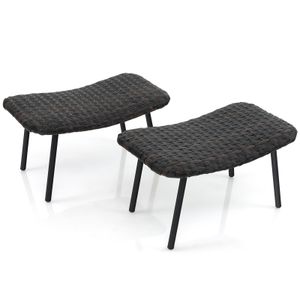 COSTWAY 2er Set Fußhocker Rattan, Sitzhocker mit schnelltrocknender Schaumstoffpolsterung, Gartenhocker