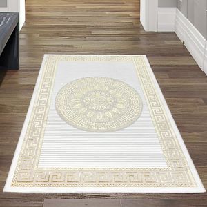 Orientalischer Designerteppich mit glänzendem Ornament in weiß-gold Größe - 60 x 110 cm