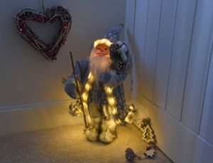Weihnachtsmann beleuchtet rot oder grau LED Deko Figur innen 4 Stunden Timer, Weihnachtsmann Varianten:Grau 60 cm  (090)