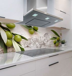 Küchenrückwand Grüne Oliven 60 x 400 cm, robuste ABS-Kunststoff Platte Monolith mit Direktdruck