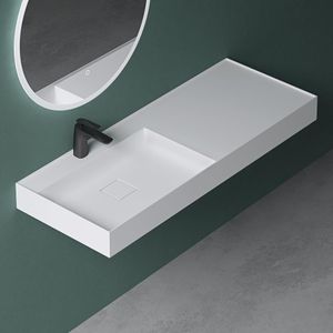 Mai & Mai Waschbecken matt Weiß Aufsatzwaschbecken Hänge-Waschtisch inkl. Ablaufgarnitur Mineralguss Rechteckig Waschplatz Breite: 120cm Colossum630