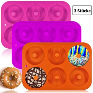 3 Stück Donut-Backform, Silikon, Antihaftbeschichtet, Spülmaschinenfest, Ofenfest, Mikrowellen, Gefrierschrank Sicher