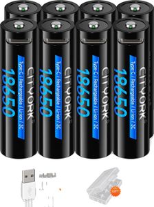 akumulator 18650, pojemność 3400 mAh, złącze ładowania typu C, 8 sztuk akumulatorów 18650