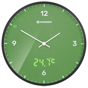 BRESSER MyTime LEDsec Wanduhr 24 cm mit Temperaturanzeige Farbe: grün
