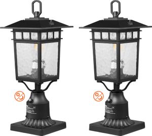 VEVOR 2-pak zewnętrznych lamp słupowych o zmierzchu do świtu, 400 mm, wodoodporne lampy słupowe z 3,5-calowym szklanym kloszem na mocowaniu słupowym, chronione przed piorunami zewnętrzne oświetlenie słupowe do patio i ścieżek ogrodowych