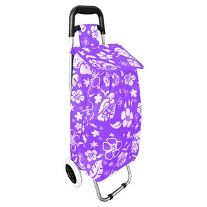 Einkaufstrolley Violett mit Blumenmuster + Rädern / klappbar