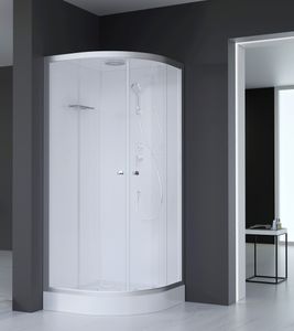 Dusche komplett MARWELL Komplettdusche Fertigdusche Silver Round 90 x 90 x 217 cm - Runddusche mit Fronteinstieg - Duschkabine mit hochwertigen Aluminiumprofilen - Einstiegshöhe 15 cm