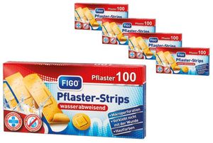 5 x 100 Pflaster Strips wasserabweisend in 4 verschiedenen Größen Heftpflaster Pflasterbox