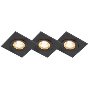 QAZQA - Modern Set mit 3-flammig Bad-Downlights schwarz IP44 - Xena Square I Außenbeleuchtung - Edelstahl Quadratisch - LED geeignet GU10