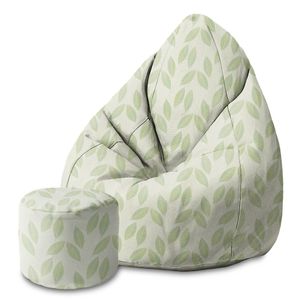 Bean Bag 80x80x120cm Sitzsack mit Lehne und Hocker und Bezug Sitzkissen Boden Chill Sack Bubibag Sitzsack Sitzsack mit Füllung Sitzsack Erwachsene mit Füllung Light Green Leaves