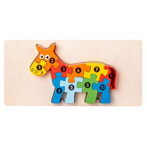 3D Verkehr Tier Dinosaurier Puzzle Blöcke mit numerischen Eingabeaufforderungen, geeignet für Kinder im Alter von 18 Monate und höher,Pferd