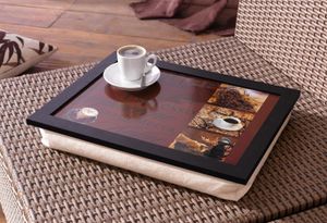 Knietablett "Kaffee" 43x33x7 cm mit Kissen, Laptoptablett Betttablet Schoßtablett