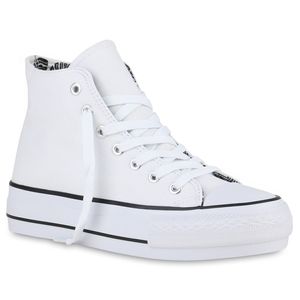 VAN HILL Damen Plateau Sneaker High Top Stoff-Schuhe 840926, Farbe: Weiß, Größe: 39