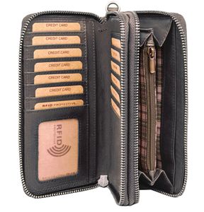 Benthill Damen Geldbörse Groß Leder RFID - Portemonnaie aus echtem Rindsleder - Geldtasche mit Doppeltem Reißverschluss - Geldbeutel mit vielen Kartenfächer