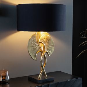 Dekorative Tischlampe GINGO 62cm schwarz gold Metall Skulptur Leuchte mit Marmorfuß