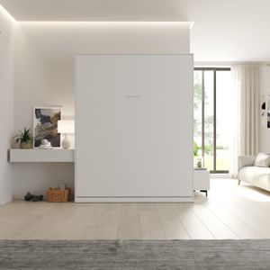 Schrankbett 160x200 cm Vertikal mit GASDRUCKFEDERN Stillvoll Wandklappbett Farbe Weiß