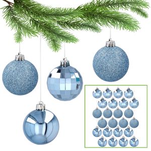 Blaue Christbaumkugeln, Kugelset aus Kunststoff, Christbaumschmuck 5cm, 24 Stück