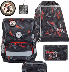 Belmil Compact ergonomisches Schulranzen-Set 5-teilig "Ninja" mit Brustgurt, Magnetverschluss, einem Patch