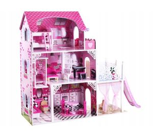 COIL Holzpuppenhaus, großes Spielzeugset mit Möbeln und Zubehör, Rutsche, Aufzug, ideal für Mädchen