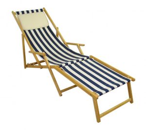 Strandliege blau-weiß Liegestuhl Holzliege Buche natur Fußteil Kissen klappbar 10-317 N F KH