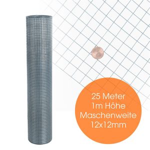 Volierendraht 4-Eck Maschendraht 1,0 x 25m 12x12 mm Gartenzaun Zaun verzinkt