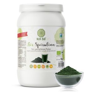 NurBio® Spirulina Pulver 1 kg, grünes Superfood, pflanzliches Eiweiß, nährstoffreich, vegan