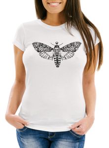 Damen T-Shirt Falter Schmetterling Butterfly Totenkopf Skull Atzec Neverless® weiß S