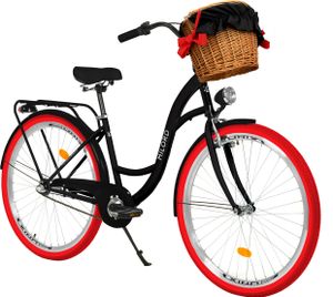 Milord Komfort Fahrrad Mit Weidenkorb Damenfahrrad, 28 Zoll, Schwarz-Rot, 3 Gang Shimano Milord Komfort Fahrrad Mit Weidenkorb Damenfahrrad, 28 Zoll, Schwarz-Rot, 3 Gang Shimano