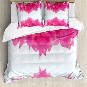 ABAKUHAUS Natur Bettbezug, Rosa-Blätter auf Fluss, Milbensicher Allergiker geeignet mit Kissenbezügen, 155 cm x 220 cm - 80 x 80 cm, Hot Pink