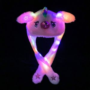Wackelohrmütze mit LED und beweglichen Ohren Plüschkostüm für Kinder Erwachsene Tier Plüschtier Mütze (rosa Einhorn)