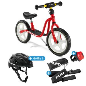 Puky LR 1 Bundle - Laufrad mit Klingel, Tragegurt und Kinder-Fahrradhelm in Größe: S, Farbe: Black