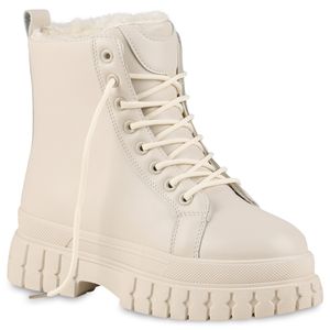 VAN HILL Damen Warm Gefütterte Plateau Boots Profil-Sohle Schuhe 837922, Farbe: Beige, Größe: 38