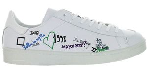 Italienische D.A.T.E. Herren TWIST DOODLE Halbschuhe aus weißem Leder mit Schriftzug 45