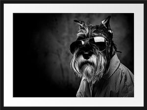 Lustiger Hund mit Hemd und Sonnenbrille, MonochromeBilderrahmen mit Galerie-Passepartout / Format: 80x60cm / gerahmt / hochwertige Leinwandbild Alternative