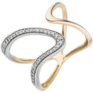 Gr. 54 Damen Ring 2-reihig 585 Gold Gelbgold 36 Diamanten Brillanten Diamantring