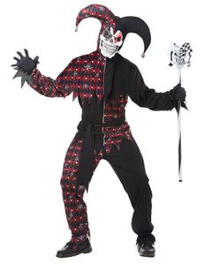 Killer-Clown-Kostüm für Herren Harlekin Halloween-Kostüm schwarz-rot