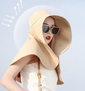 Gelb Frauen Sonnenhut mit großer Krempe Bucket Hat Nackenschutz Kompletter Schutz Anti-UV Waschbare Sonnenhüte