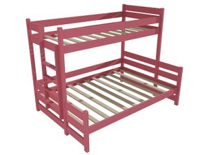 Patrová postel s rozšířeným spodním lůžkem PPS 003 (Rozměr: 90/140 x 200 cm, Umístění žebříku: vlevo, Barva dřeva: barva růžová)