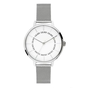 s.Oliver Damen Analog Quarz Uhr mit massives Edelstahl Armband SO-3696-MQ