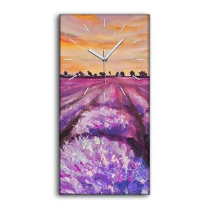 Wohnzimmer-Bild Leinwand Uhr Geräuschlos 30x60 Lavendelfeld Sonnenuntergang - weiße Hände