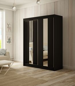 Kleiderschrank Lukas 120 cm inklusive 2 Schiebetüren mit Spiegel Kleiderstange Garderobe Schrank Lieferung bis in die Wohnung (Farbe: schwarz)