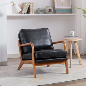 AIORBER Loungesessel , Holzrahmen, weich und bequem, Stützkissen, Sessel, geschwungene Armlehnen, für Wohn- und Schlafräume, 65x80x76 cm, Schwarz