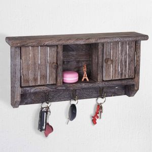 Schlüsselbrett HWC-A48, Schlüsselkasten Schlüsselboard mit Türen, Massiv-Holz MVG-  shabby braun