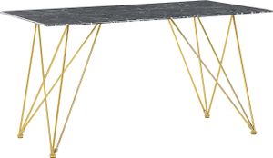 BELIANI Jedálenský stôl s efektom z mramoru čierna stolová doska z tvrdeného skla 140 x 80 cm zlaté kovové nohy glamour obývacia izba BELIANI Jedálenský stôl s efektom z mramoru čierna stolová doska z tvrdeného skla 140 x 80 cm zlaté kovové nohy glamour obývacia izba
