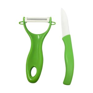 H-basics Keramik Messer und Keramik Schäler in Grün - Ergonomischer Griff, Küchenmesser, Obstschäler, Fleisch, Gemüse, Küche, Kochen, Kochmesser